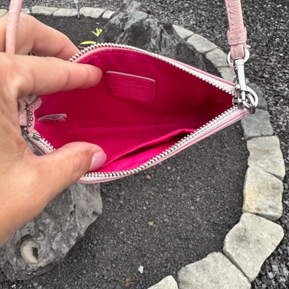 Coach Authentic Floral Leather Wristlet Mini Pouch Pink - Picture 6 of 9